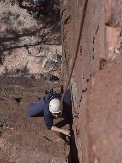 My sister, Janet, half way up a 30 metre pitch